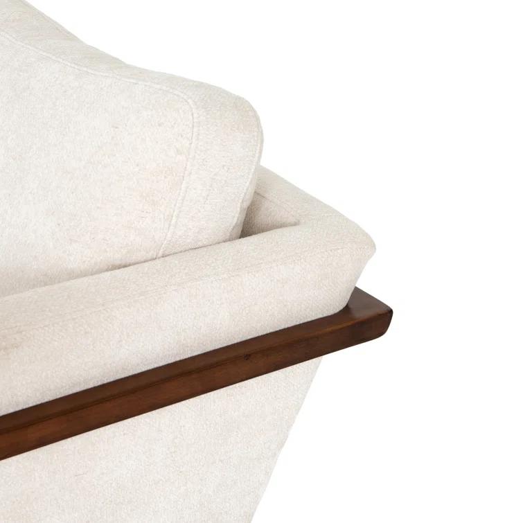 Camargue Cream Ivory Linen and Pecan Birch Wood Accent Chair
