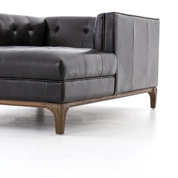Dylan Mid-Century Rider Black Leather Chaise Lounge