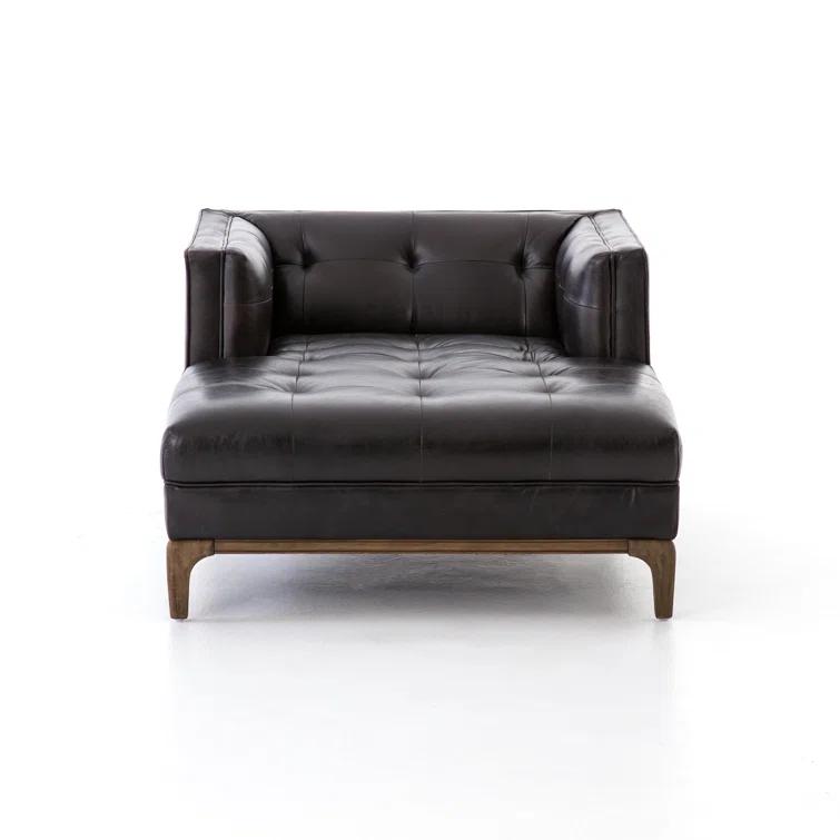 Dylan Mid-Century Rider Black Leather Chaise Lounge