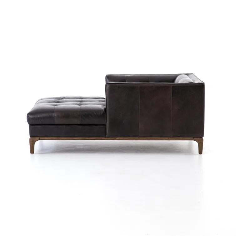 Dylan Mid-Century Rider Black Leather Chaise Lounge