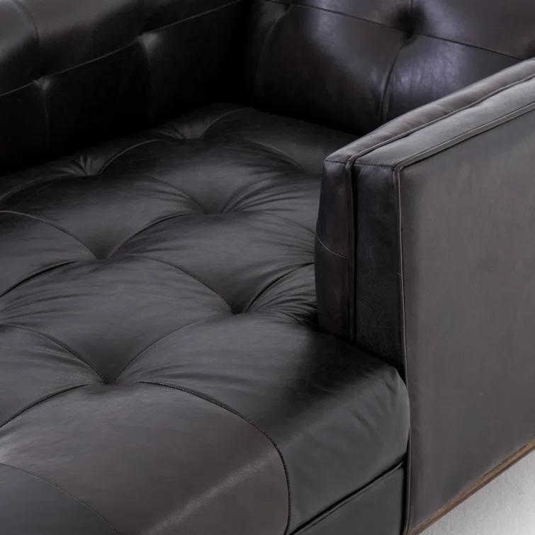 Dylan Mid-Century Rider Black Leather Chaise Lounge