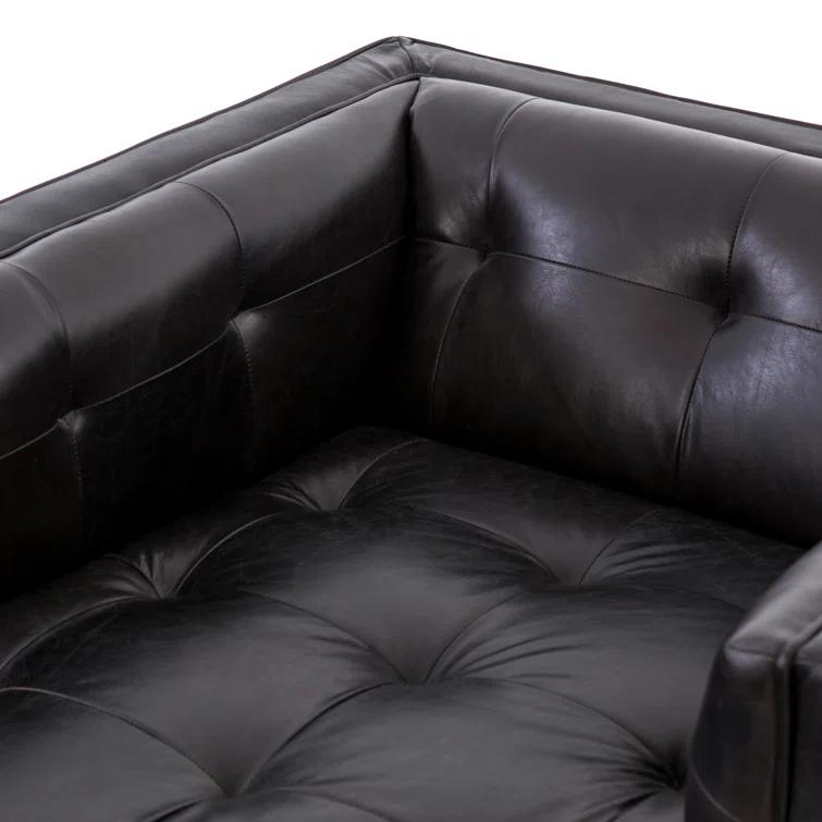 Dylan Mid-Century Rider Black Leather Chaise Lounge