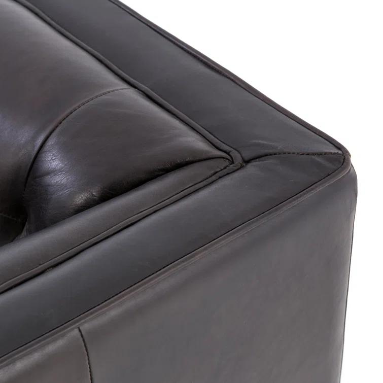 Dylan Mid-Century Rider Black Leather Chaise Lounge