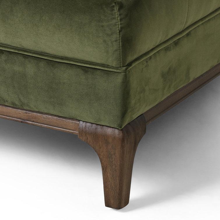 Sapphire Olive Velvet Handcrafted Contemporary Sofa Chaise