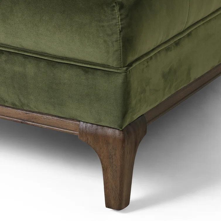 Sapphire Olive Velvet Handcrafted Contemporary Sofa Chaise