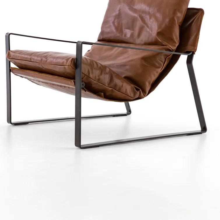 Dakota Tobacco Genuine Leather Sling-Style Accent Chair