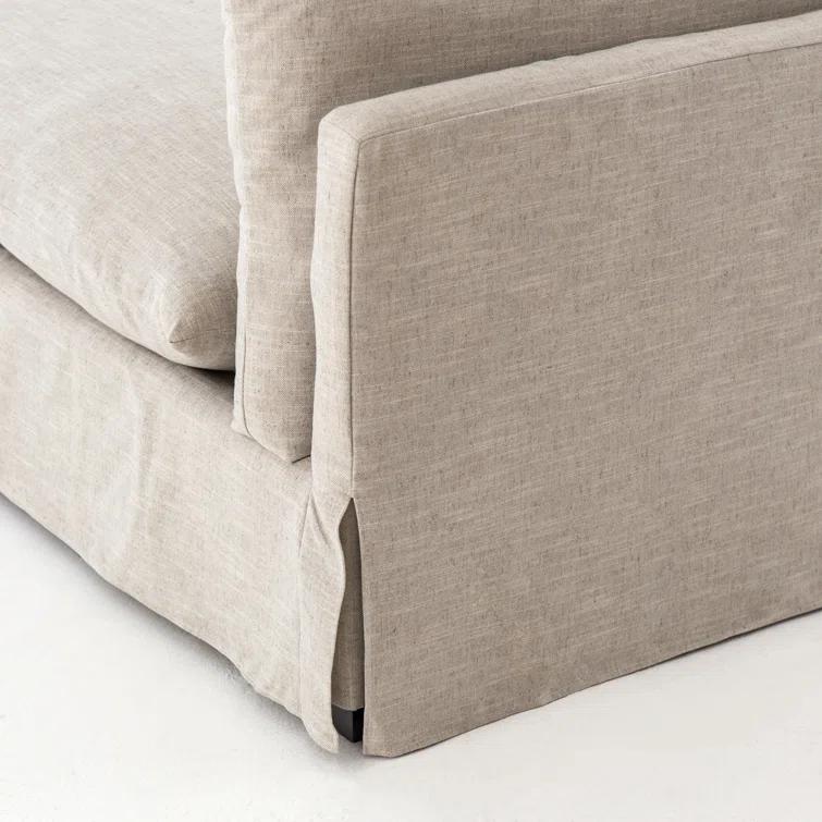 Beige Handcrafted Wood Stationary Sofa, 88-inch