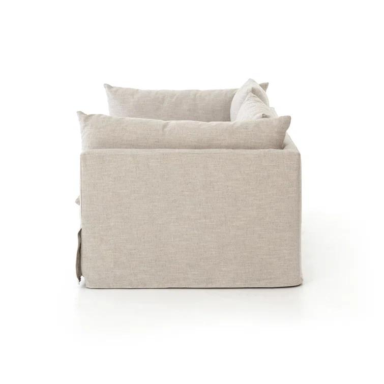Beige Handcrafted Wood Stationary Sofa, 88-inch
