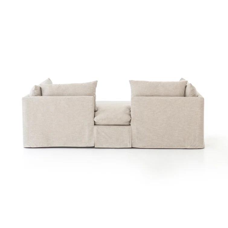 Beige Handcrafted Wood Stationary Sofa, 88-inch