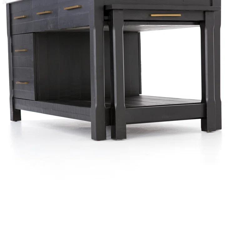 Elegant Black Acacia and White Marble 60" Kitchen Island