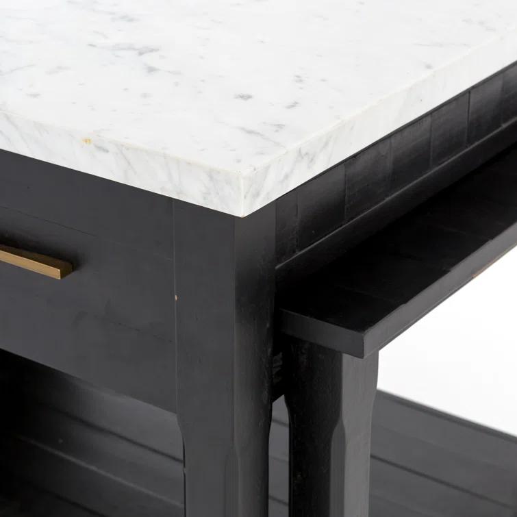 Elegant Black Acacia and White Marble 60" Kitchen Island