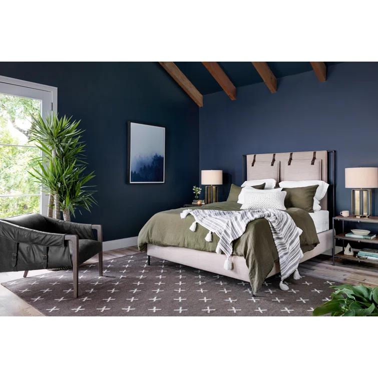 Contemporary Gray Upholstered King Bed with Wood Frame