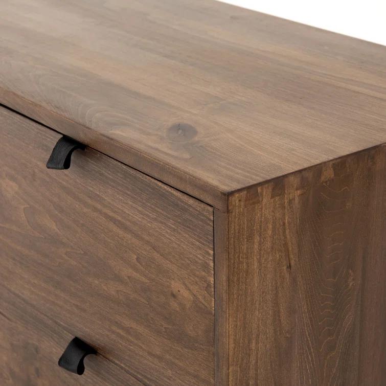 Auburn Poplar Wood 72" Sideboard with Leather Pulls and Iron Base