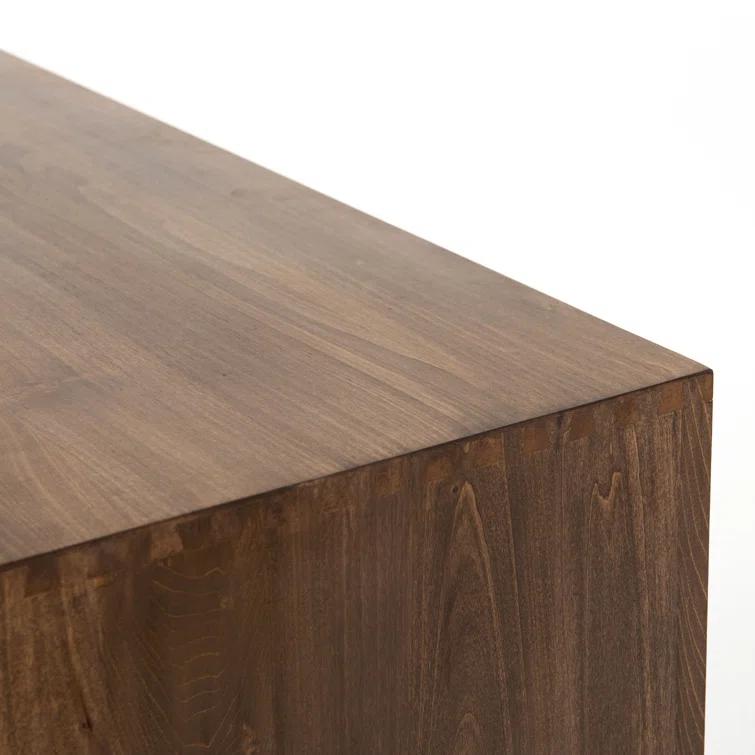 Auburn Poplar Wood 72" Sideboard with Leather Pulls and Iron Base