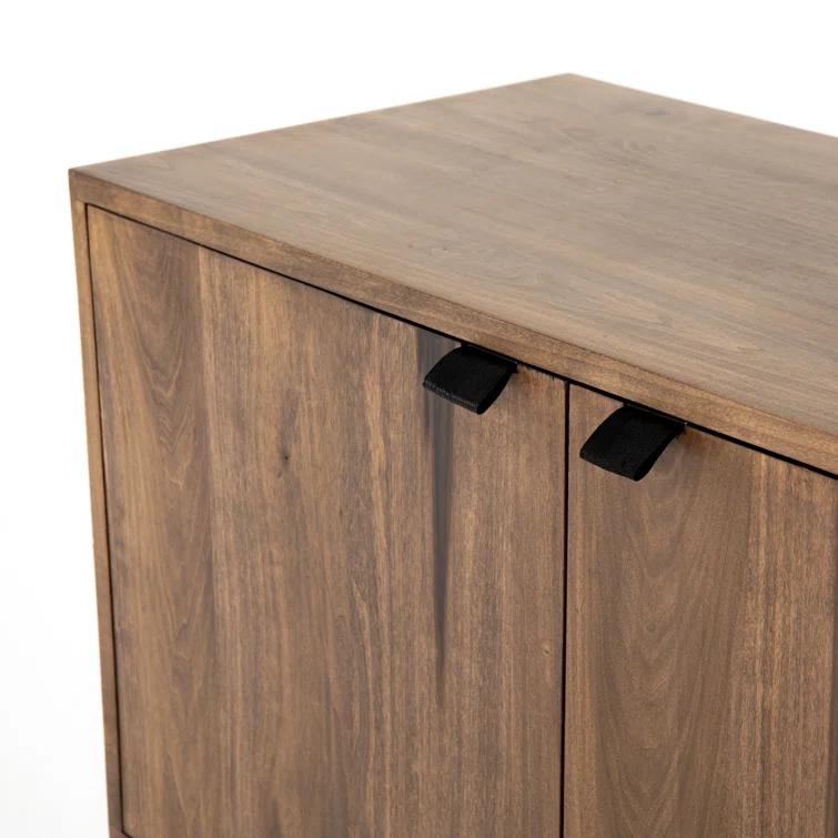 Auburn Poplar Wood 72" Sideboard with Leather Pulls and Iron Base