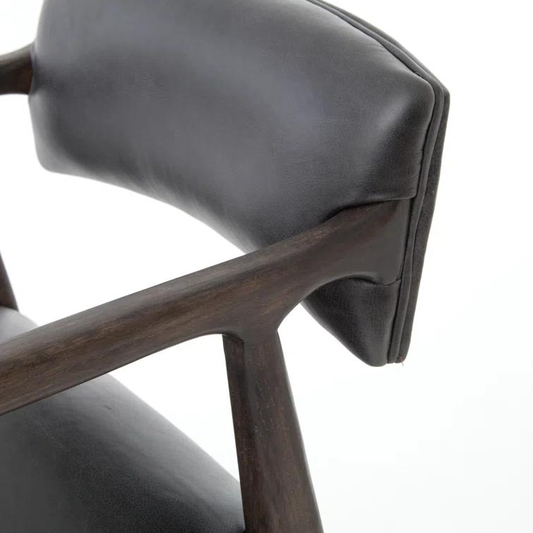 Black Leather and Wood Contemporary Bar Stool