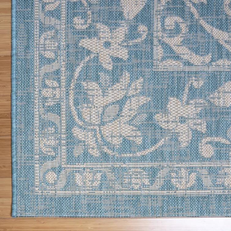 Gertmenian Paseo Ryoan Oasis Blue Traditional Floral Medallion Flatweave Indoor/Outdoor Area Rug