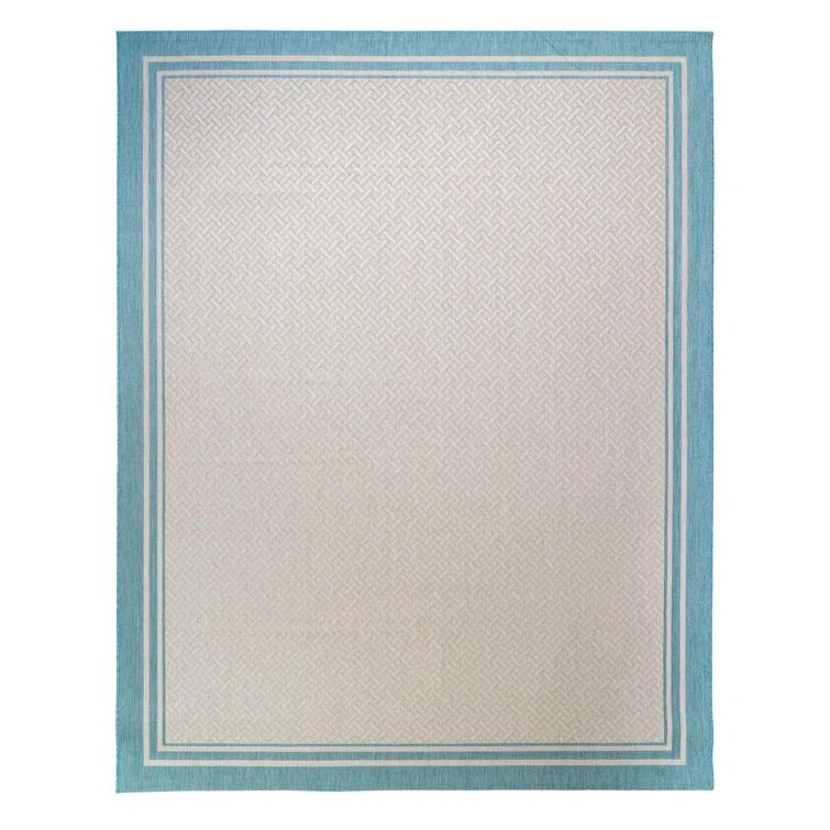 Gertmenian Paseo Soroa Blue/Beige Border Indoor/Outdoor Flatweave Area Rug