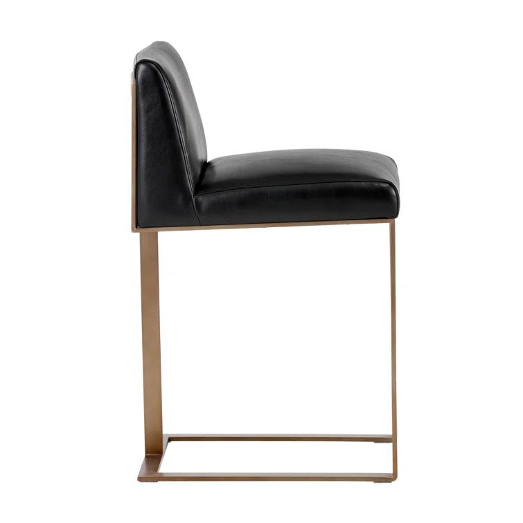 Antique Brass and Black Leather Bar Stool