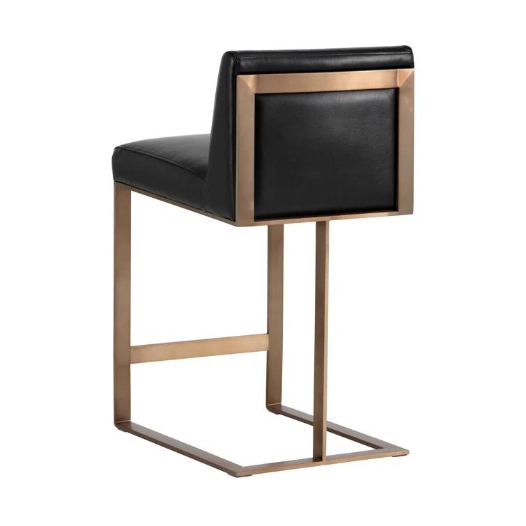Antique Brass and Black Leather Bar Stool
