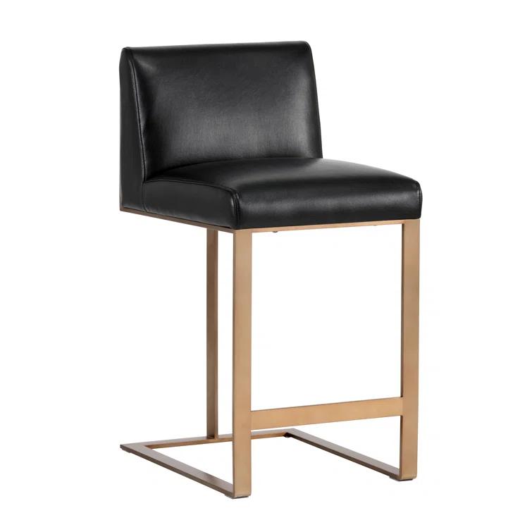 Antique Brass and Black Leather Bar Stool
