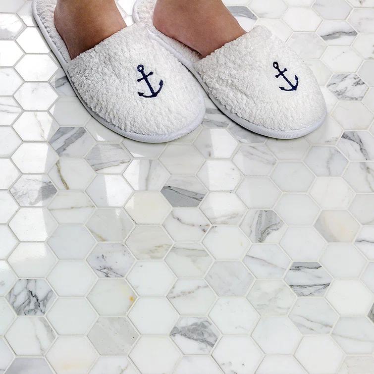 Hexagon Marble Mosaic Tile in White/Gray