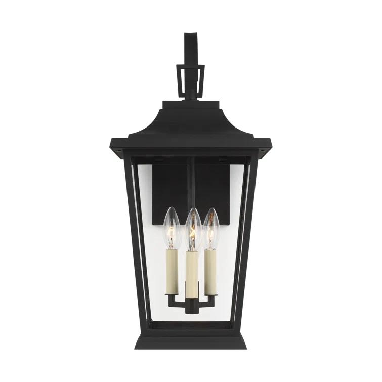 Warren Textured Black 3-Light Lantern Sconce with Clear Panels