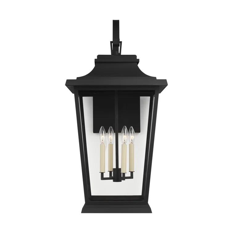 Textured Black 4-Light Outdoor Lantern Sconce with Clear Panels