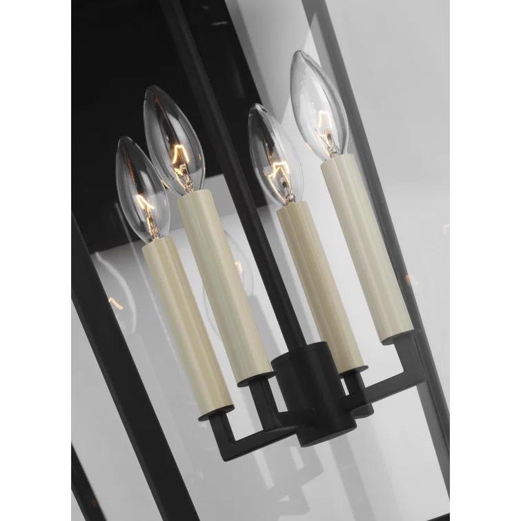 Textured Black 4-Light Outdoor Lantern Sconce with Clear Panels