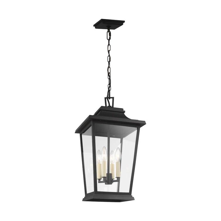 Warren Textured Black Clear Glass 4-Light Outdoor Pendant