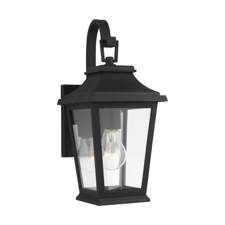 Warren Textured Black Dimmable Lantern Sconce with Clear Panels