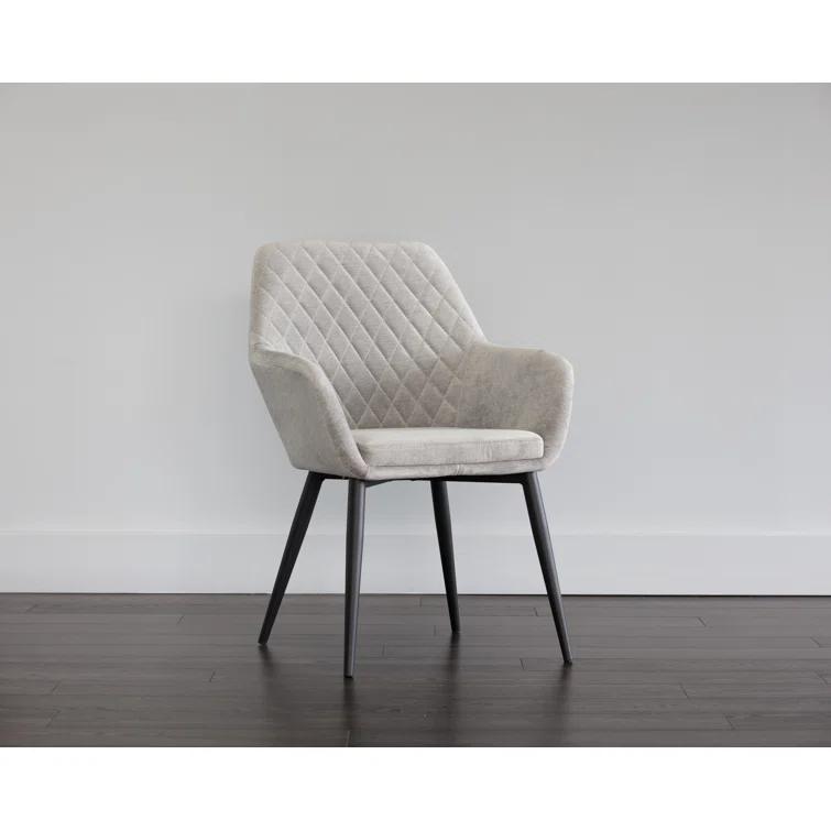Gray Linen Upholstered Arm Chair with Black Metal Legs