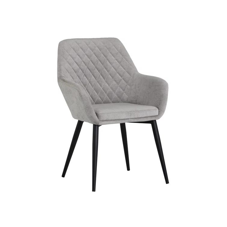 Gray Linen Upholstered Arm Chair with Black Metal Legs