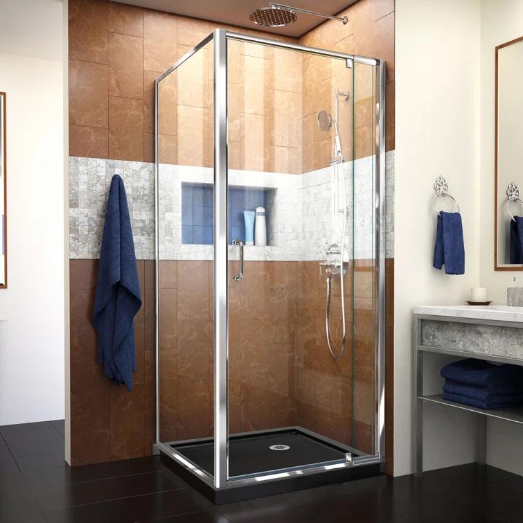 Flex 32" x 74.75" Square Pivot Shower Enclosure with Base Included