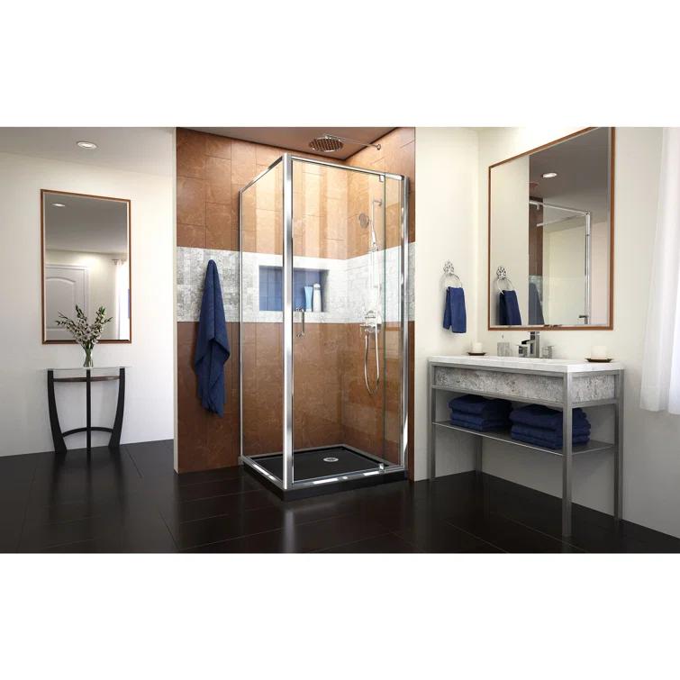 Flex 32" x 74.75" Square Pivot Shower Enclosure with Base Included