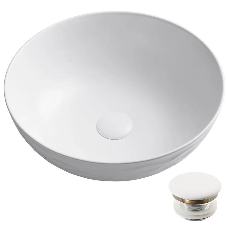 KRAUS Viva™ Thin Porcelain Ceramic Vessel Bathroom Sink with Pop-Up Drain