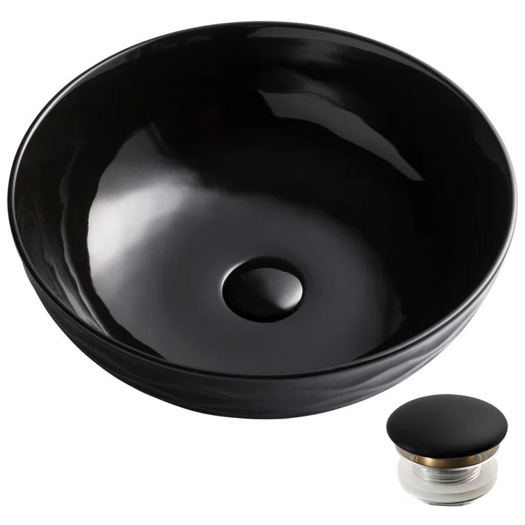 KRAUS Viva Thin Porcelain Ceramic Vessel Bathroom Sink with Pop-Up Drain