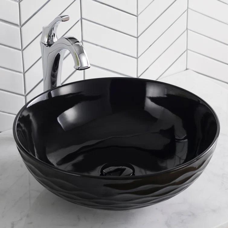 KRAUS Viva Thin Porcelain Ceramic Vessel Bathroom Sink with Pop-Up Drain
