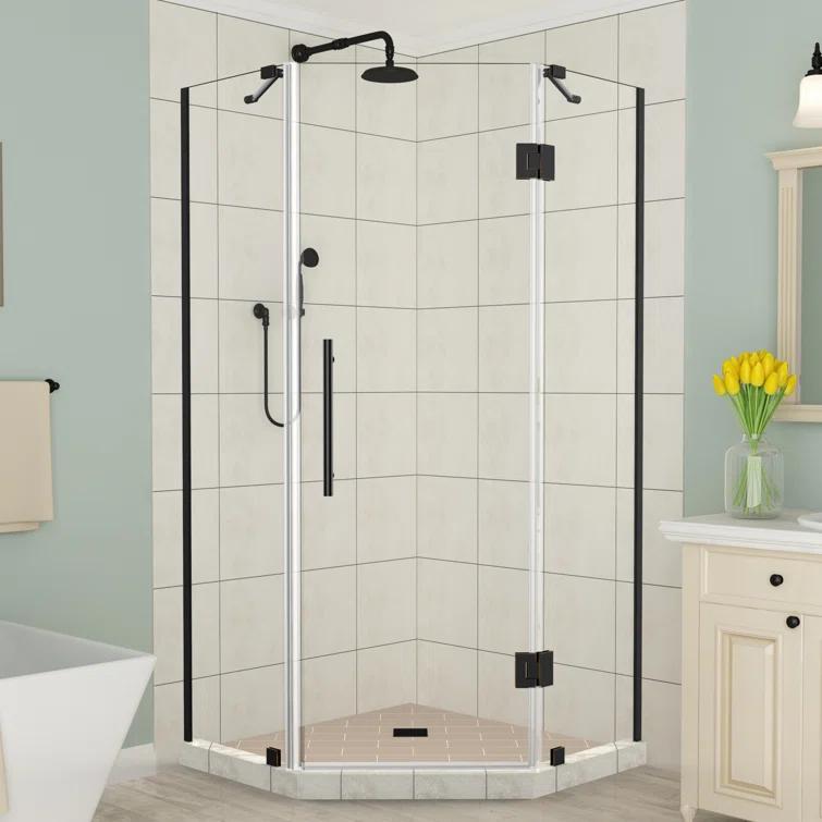 Merrick Frameless 34" x 72" Neo-Angle Hinged Shower Enclosure