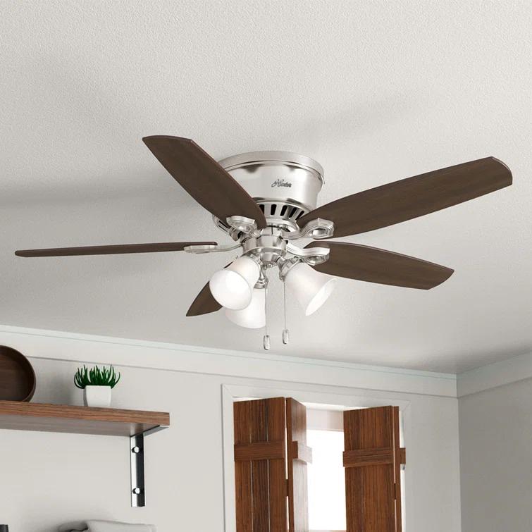Builder Low Profile 52" 5 - Blade Flush Mount Ceiling Fan with Lights and Pull Chains