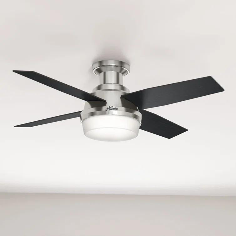 Dempsey Low Profile 44" 4 - Blade Indoor Flush Mount Small Room Ceiling Fan with Lights and Remote