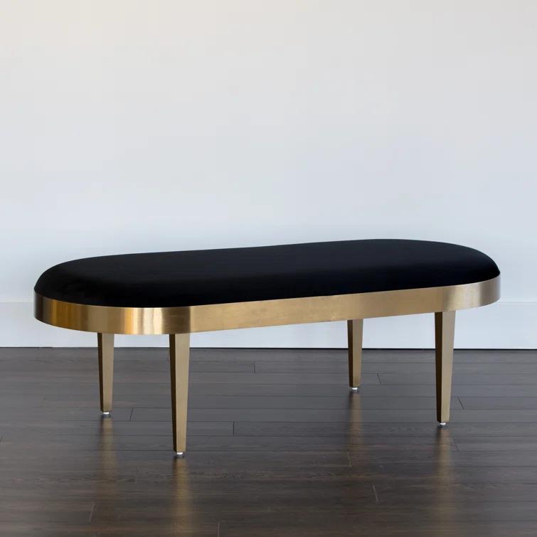 Sunpan Modern Black Sky Velvet 54'' Oval Bench with Brushed Gold Frame