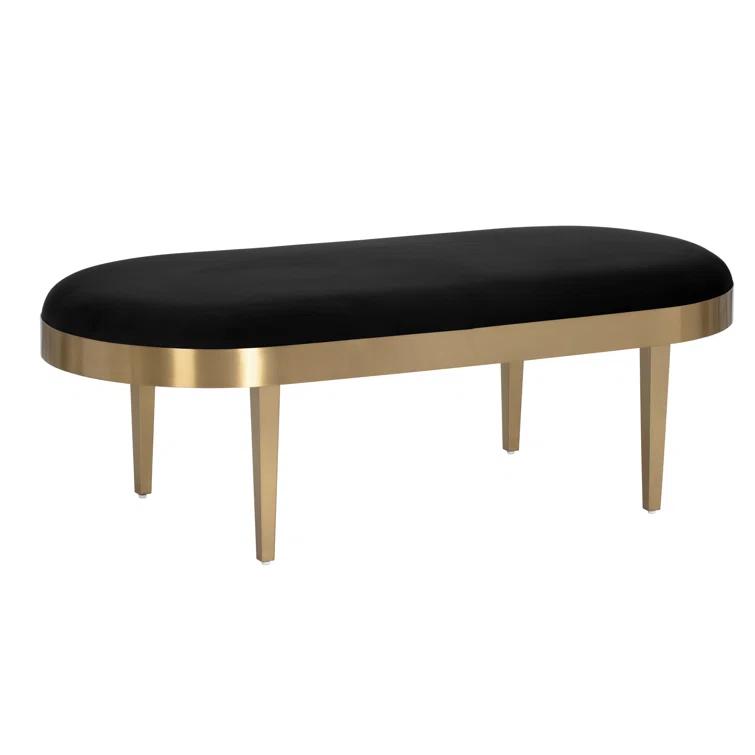 Sunpan Modern Black Sky Velvet 54'' Oval Bench with Brushed Gold Frame