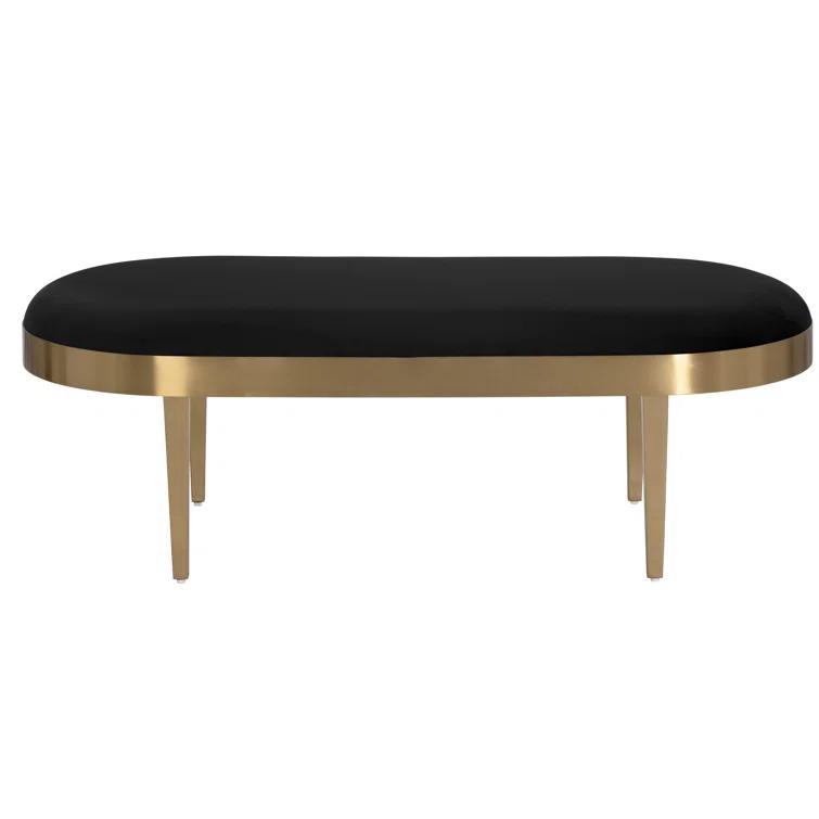 Sunpan Modern Black Sky Velvet 54'' Oval Bench with Brushed Gold Frame