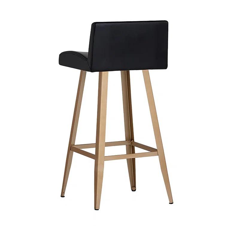 Dani Onyx Black Faux Leather Bar Stool with Champagne Gold Frame