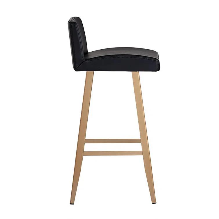 Dani Onyx Black Faux Leather Bar Stool with Champagne Gold Frame