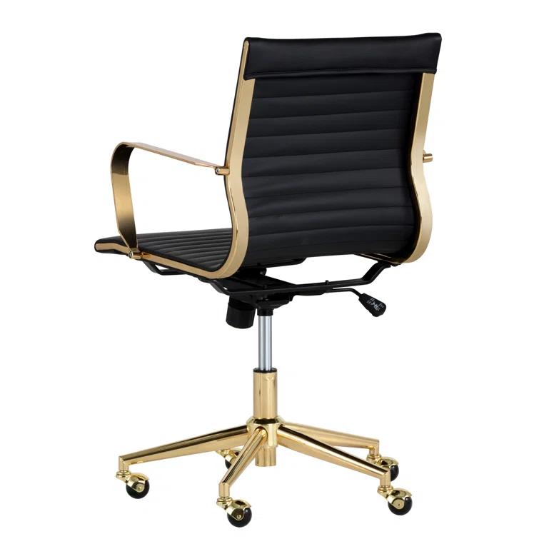 Black Faux Leather Swivel Task Chair with Gold Metal Frame