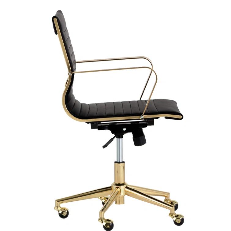 Black Faux Leather Swivel Task Chair with Gold Metal Frame