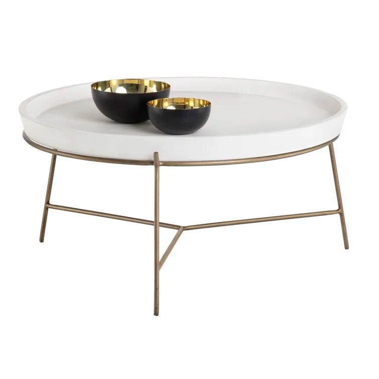 Sunpan Remy 31.5" Modern Metal Coffee Table with Tray-like Top in Brass/White