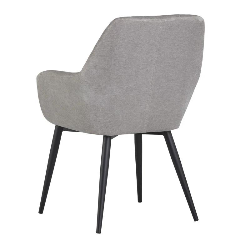 Gray Linen Upholstered Arm Chair with Black Metal Legs